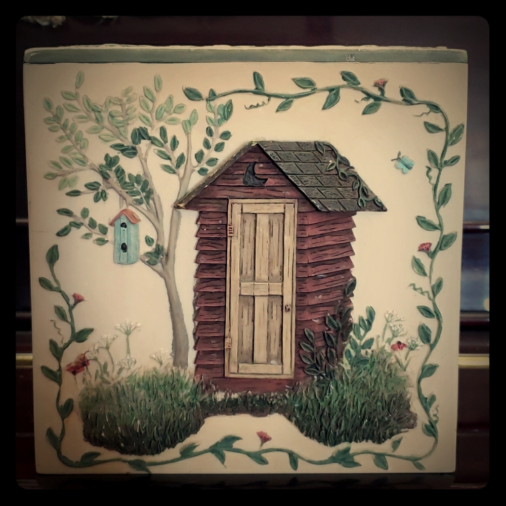 Hand painted  Linda spivey outhouses tissue box
